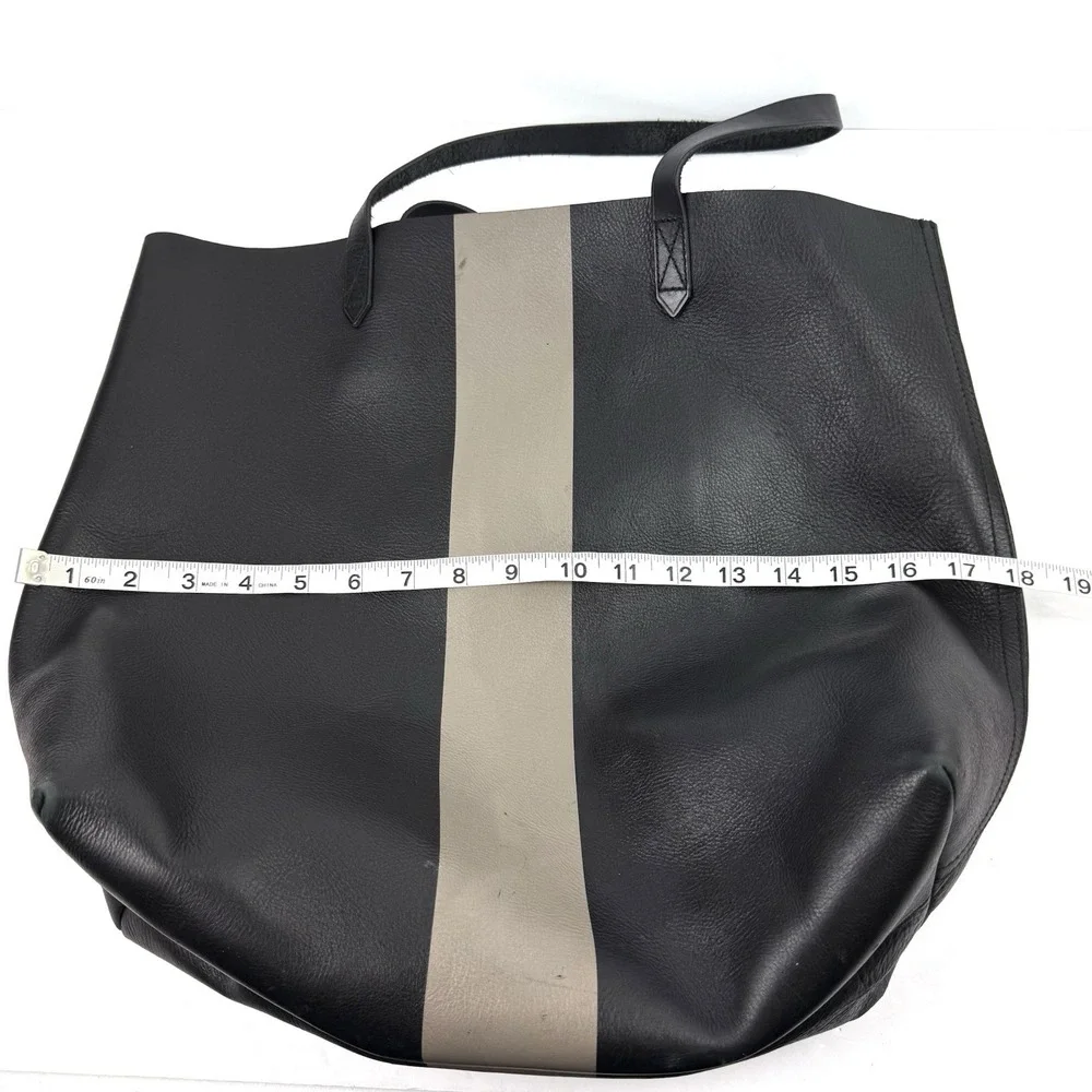 Madewell Transport Paint Stripe Tote Bag Black Gray Leather Urban Commuter
